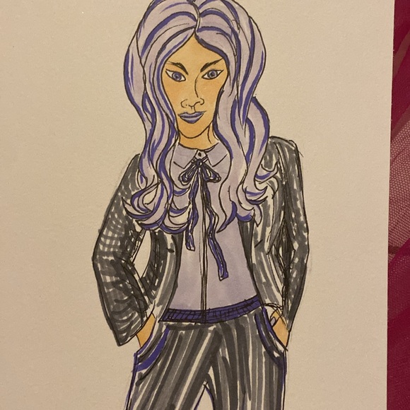 Unframed Original Art Fashion Drawing Female Firn in heels & Dress Suit - Picture 2 of 3